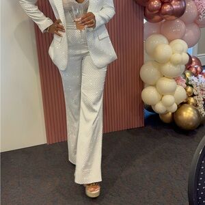 NADINE MERABI White and Silver Embellished Pants